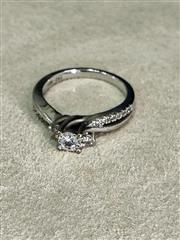 Lady's Diamond Solitaire Ring 17 Diamonds .53 Carat T.W. 14K White Gold 3.95g